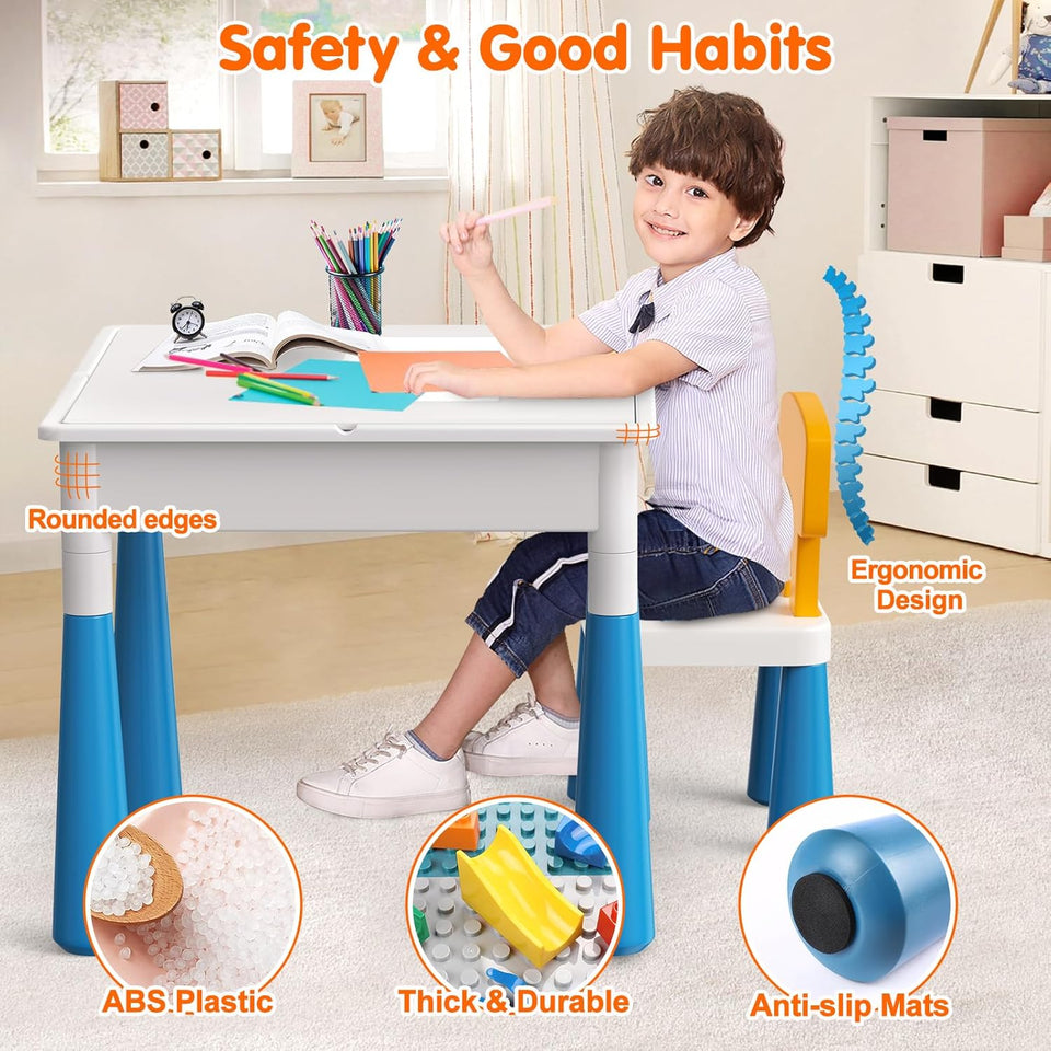 5-in-1 Building Blocks Table Set – Includes 1 Chair & 200+ Blocks Set