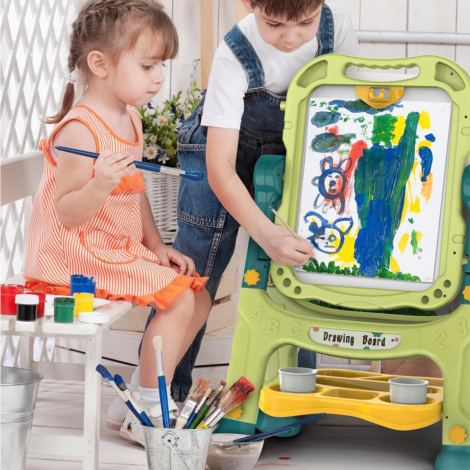 Kids Magnetic Drawing Board – 2 in 1 Whiteboard & Chalkboard with Letters & Numbers