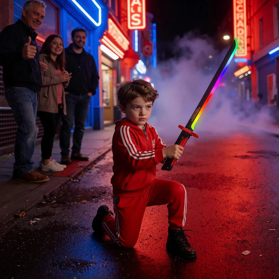 Anime Rainbow LED Lightsaber Katana Sword – Rechargeable Color-Changing Light & Sound