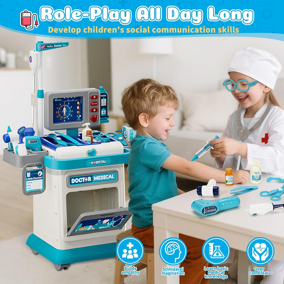 Kids Doctor Medical Trolley With Light & Sound (55Pcs)