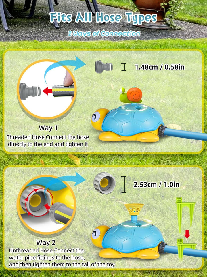 4 in 1 Turtle Water, Sprinkler Ring Toss, Baseball Game & Hurdle Play for Kids