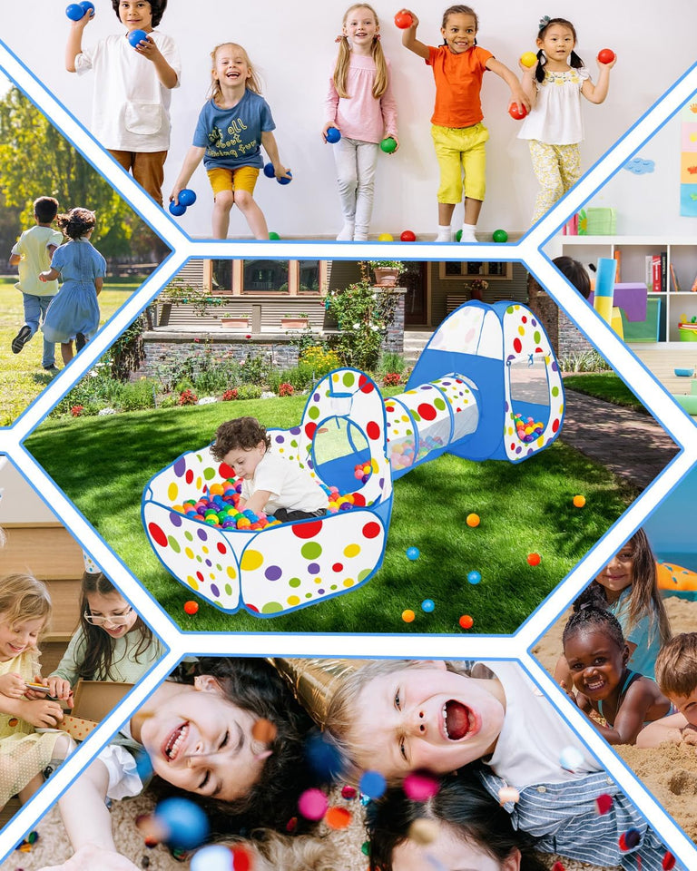 3 in 1 Tunnel Tent House For Kids With 50 Soft Balls