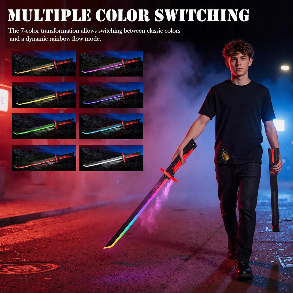 Anime Rainbow LED Lightsaber Katana Sword – Rechargeable Color-Changing Light & Sound