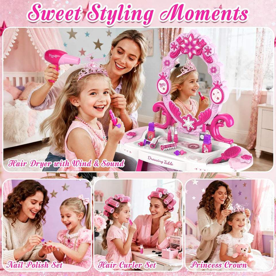 Toddler Vanity Makeup Table Toy with Mirror with Light & Music