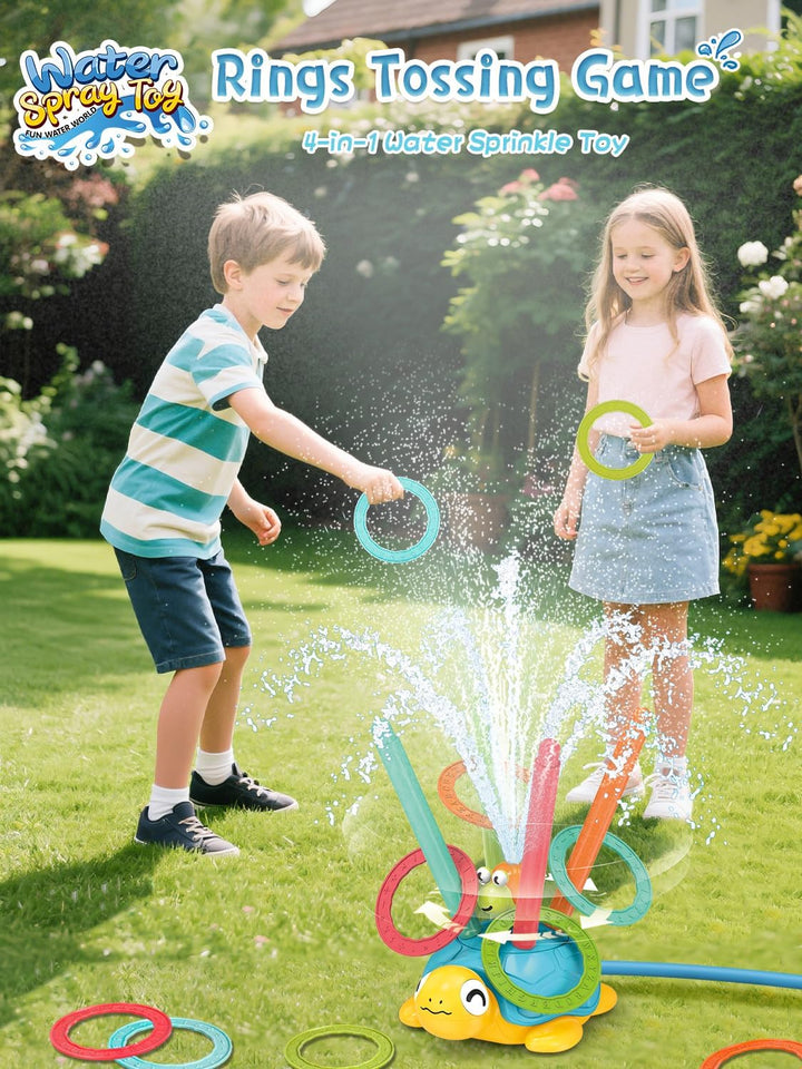 4 in 1 Turtle Water, Sprinkler Ring Toss, Baseball Game & Hurdle Play for Kids