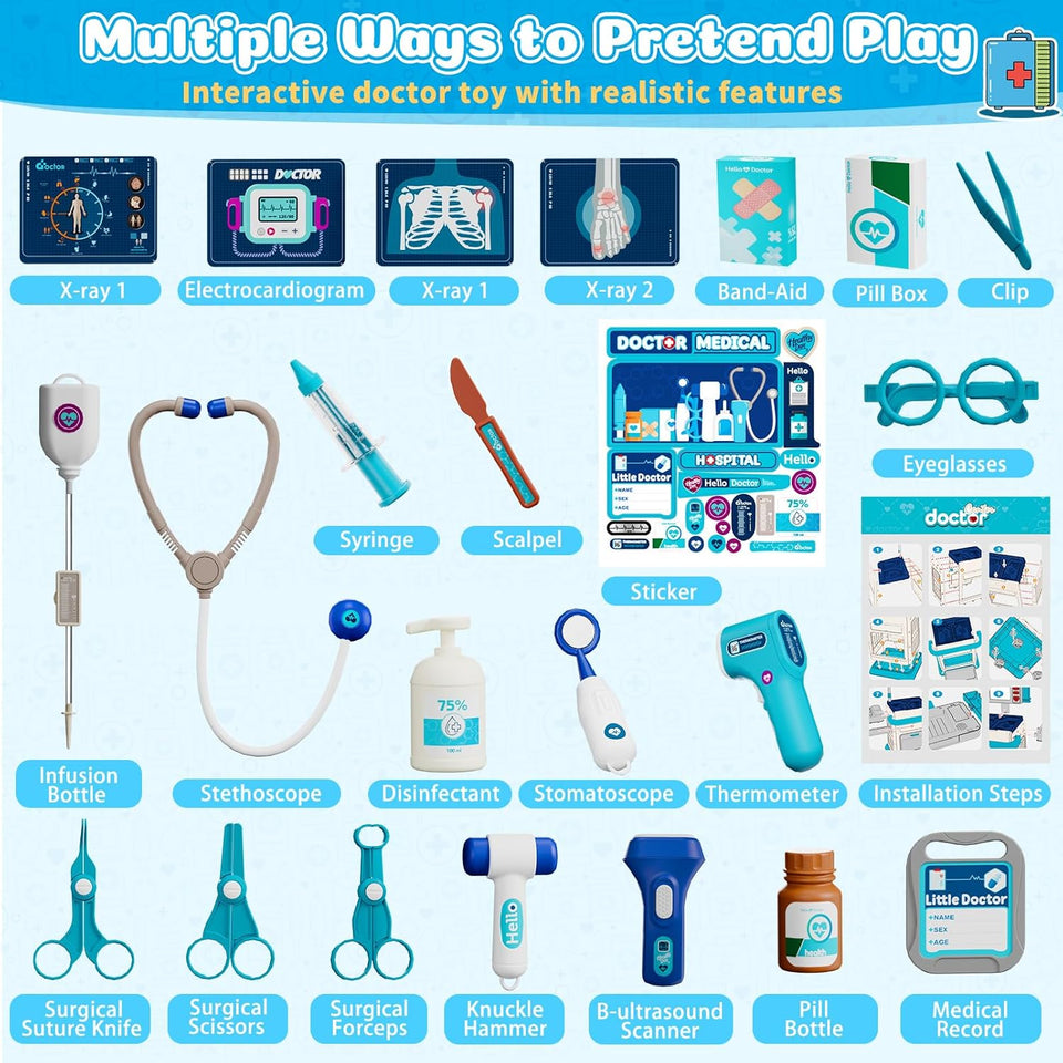 Kids Doctor Medical Trolley With Light & Sound (55Pcs)