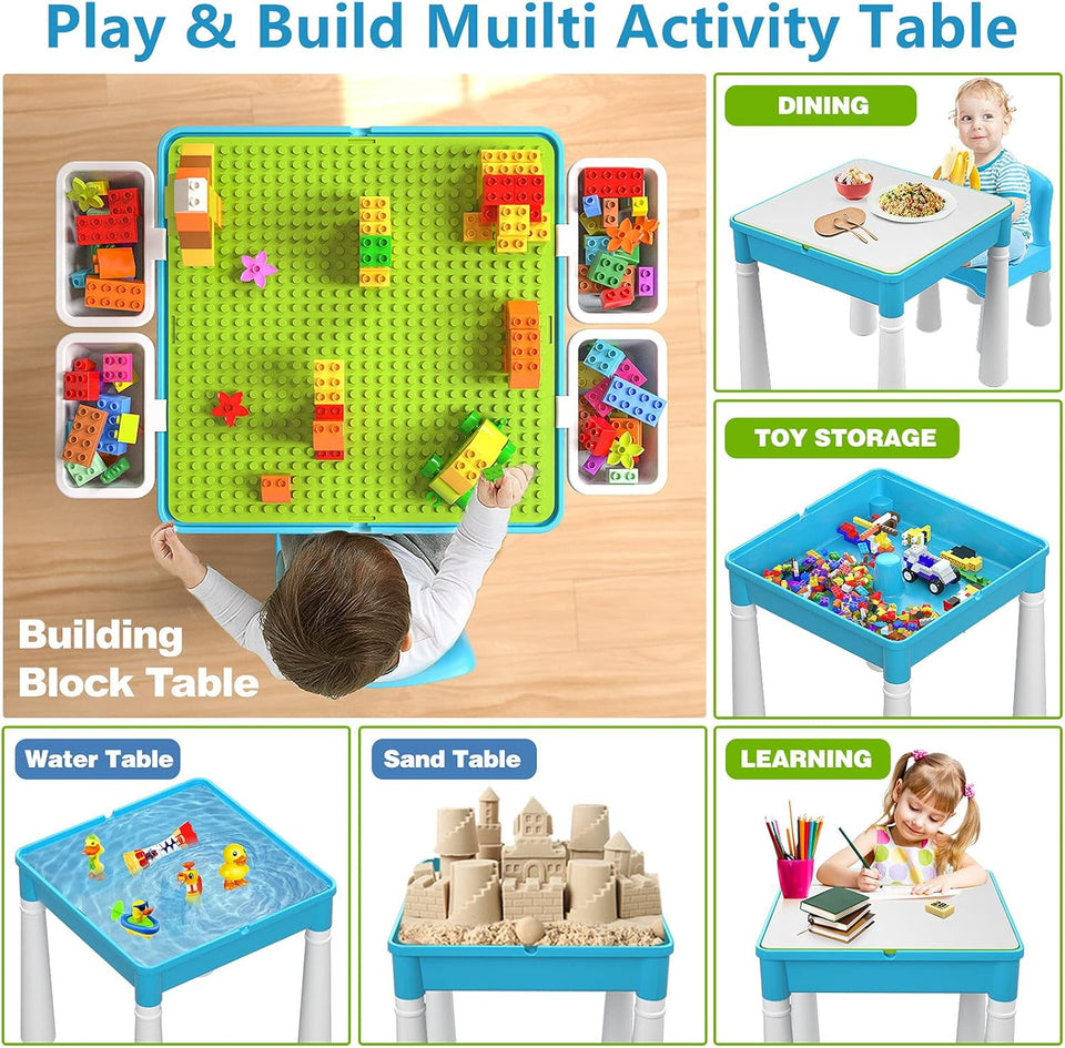 5-in-1 Creative Building Blocks Table  included 1 Chair + 280 Blocks Set