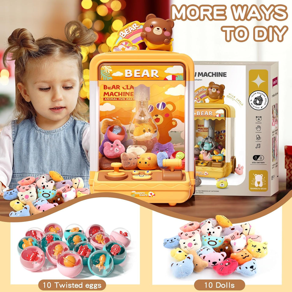 Tea Bear Claw Arcade Toy Machine with LED Lights & Sound (60-Second Challenge)