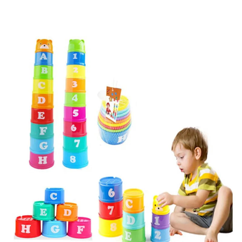 Colorful Stacking Cups with Numbers and Fruit Names with Picture