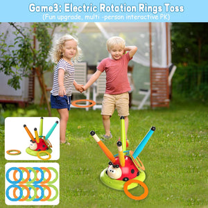 3 In 1 Musical Jump, Ring Toss Game, Stomps &Rocket Launcher for Kids