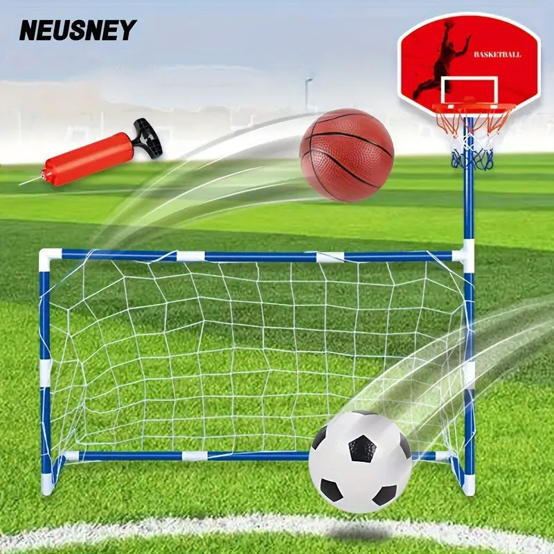2 in 1 Children Sports Equipment Football Goal Basketball Stands for Kids Outdoor Toy