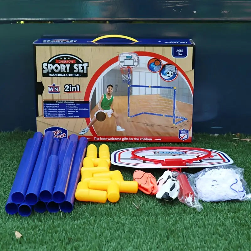 2 in 1 Children Sports Equipment Football Goal Basketball Stands for Kids Outdoor Toy