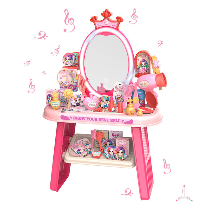 Toddler Vanity Makeup Table Toy with Mirror with Light & Music