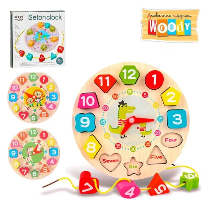 Wooden Learning Clock with Lacing