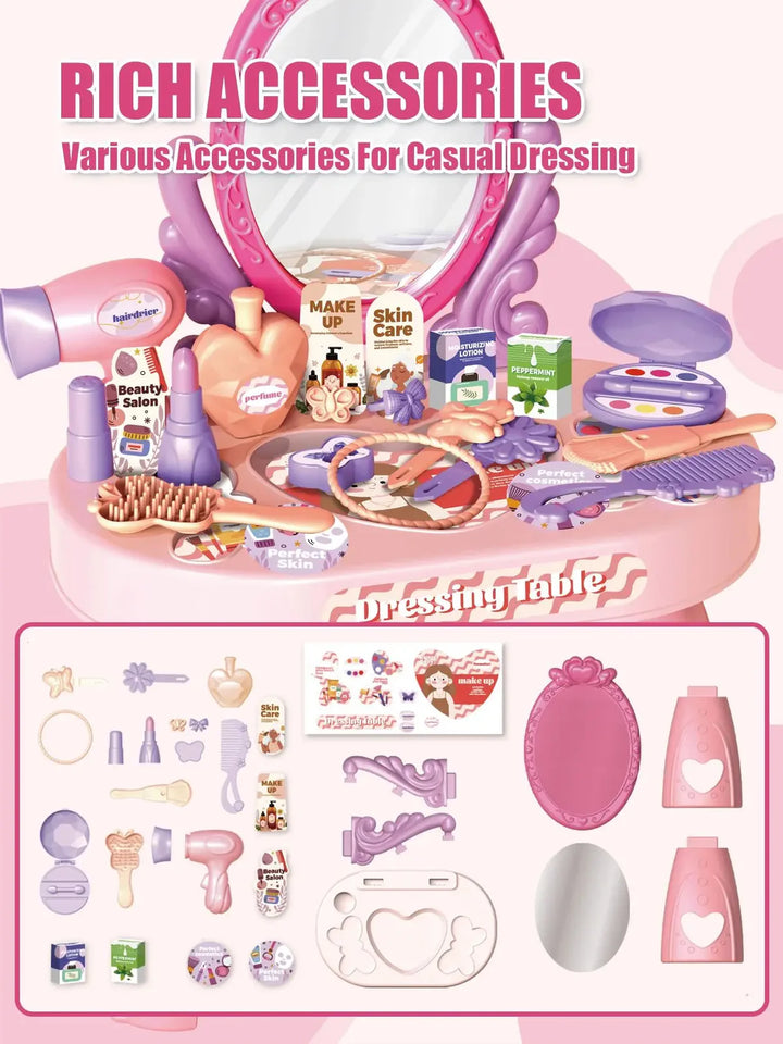 Toddler Vanity Makeup Table Toy with Mirror with Light & Music