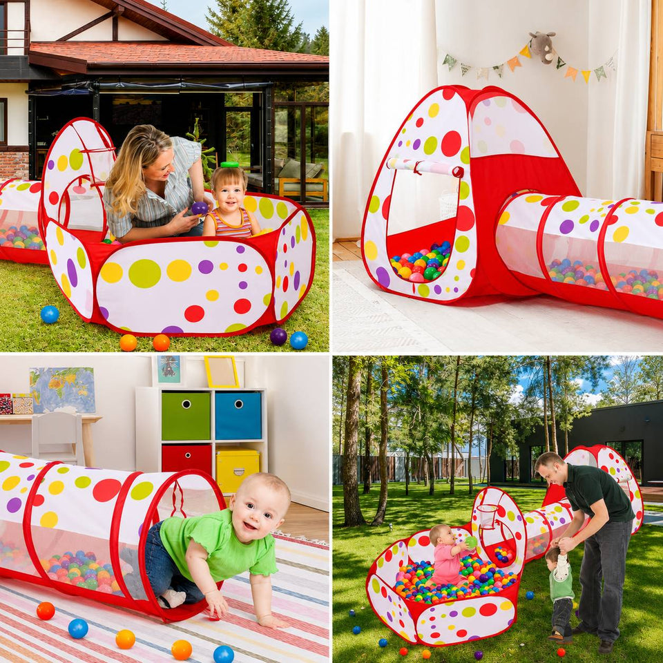 3 in 1 Tunnel Tent House For Kids With 50 Soft Balls