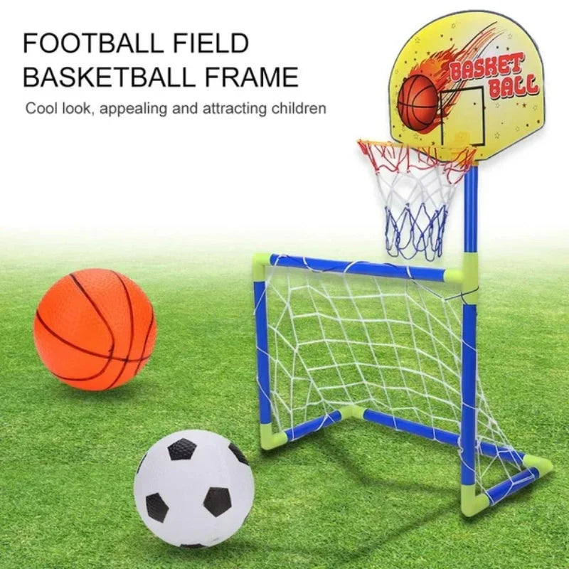 2 in 1 Children Sports Equipment Football Goal Basketball Stands for Kids Outdoor Toy