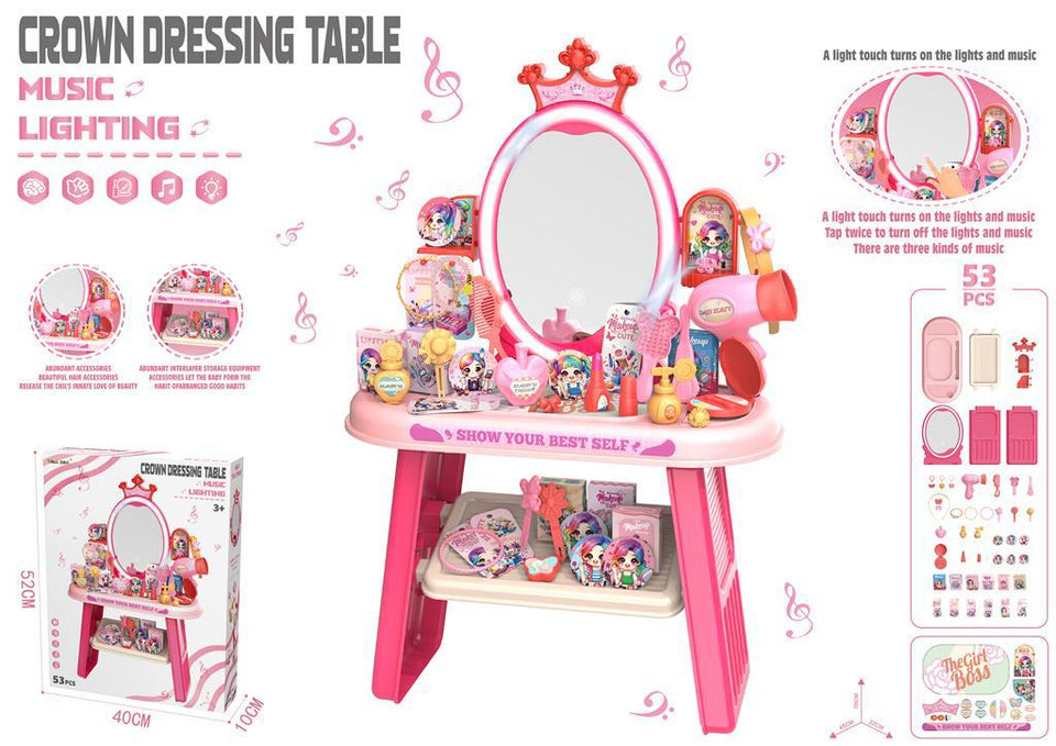 Toddler Vanity Makeup Table Toy with Mirror with Light & Music