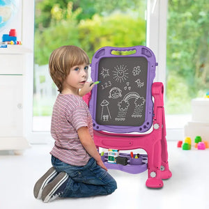 Kids Magnetic Drawing Board – 2 in 1 Whiteboard & Chalkboard with Letters & Numbers