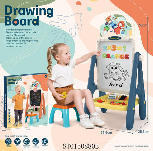 Kids Magnetic Drawing Board – 2 in 1 Whiteboard & Chalkboard with Letters & Numbers