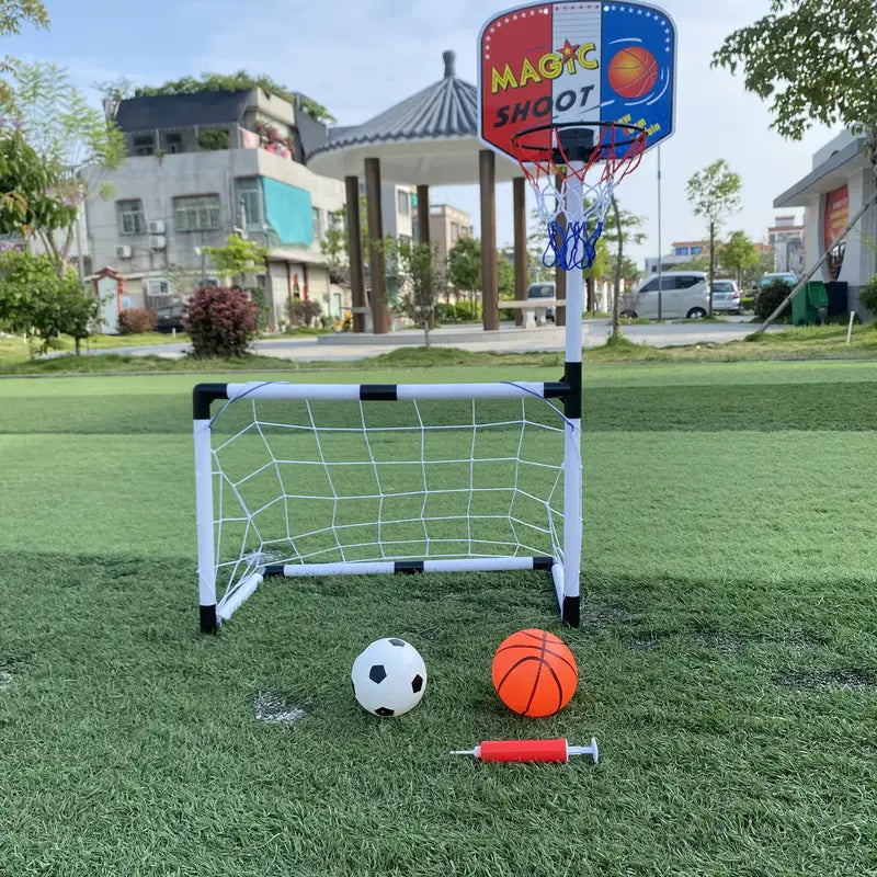 2 in 1 Children Sports Equipment Football Goal Basketball Stands for Kids Outdoor Toy