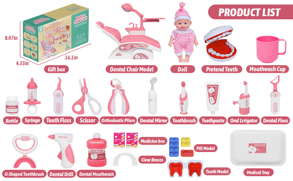 Pretend Dentist Playset for Kids – Doctor Kit with Medical Bag & Realistic Dental Tools for Toddlers Ages 3-5