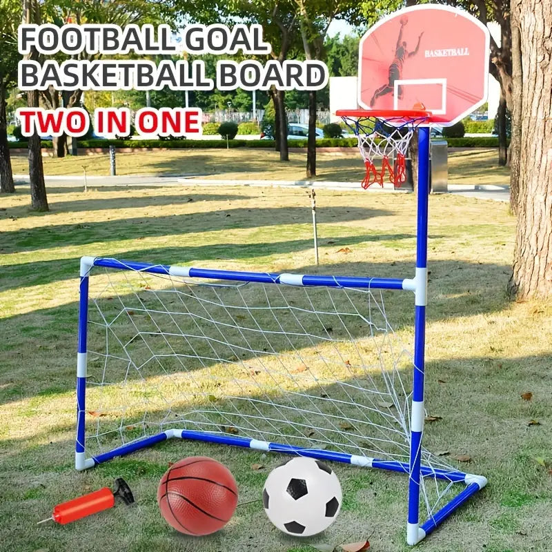 2 in 1 Children Sports Equipment Football Goal Basketball Stands for Kids Outdoor Toy