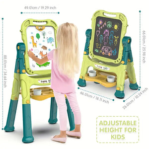 Kids Magnetic Drawing Board – 2 in 1 Whiteboard & Chalkboard with Letters & Numbers