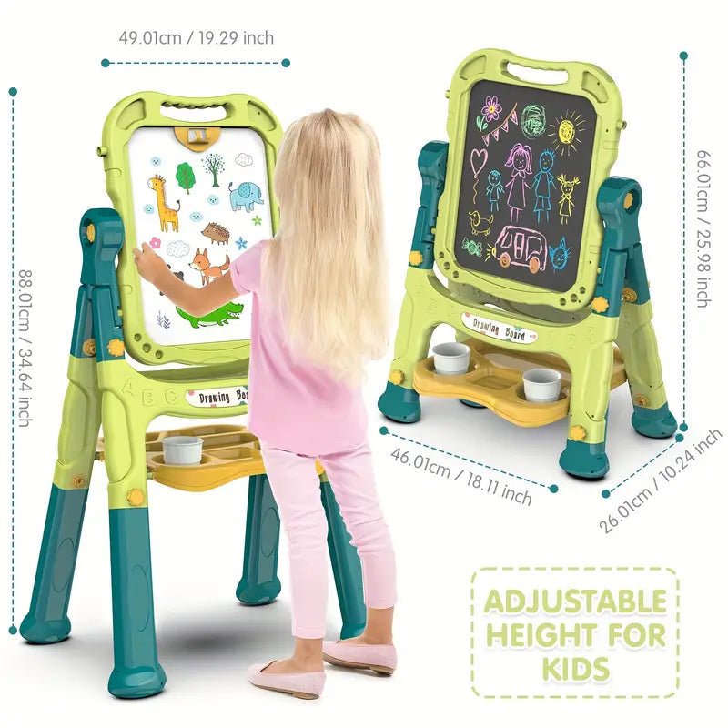 Kids Magnetic Drawing Board – 2 in 1 Whiteboard & Chalkboard with Letters & Numbers