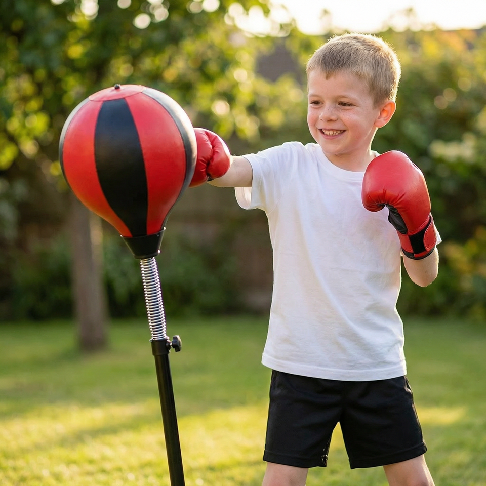 Kids Boxing Stand  + Gloves and Pump (Height-Adjustable)