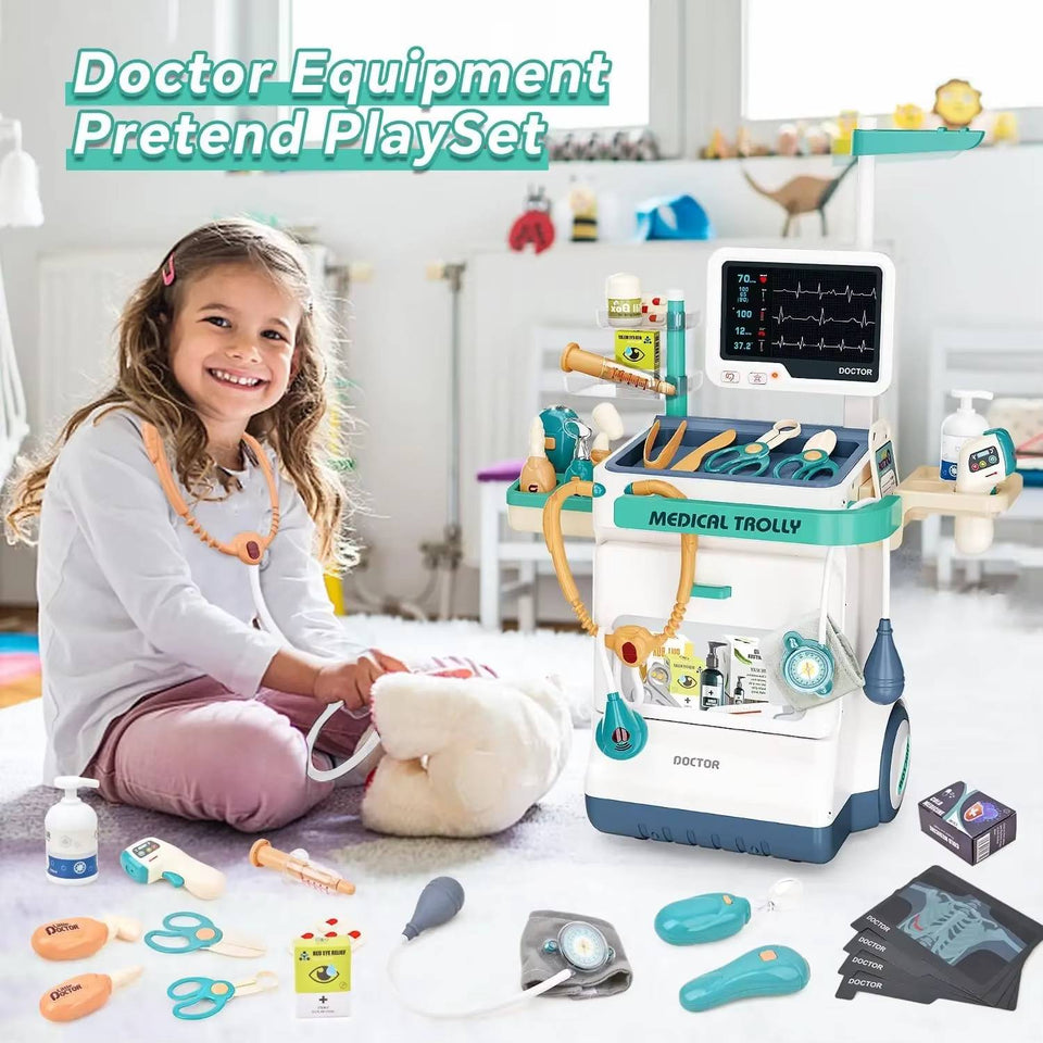 Kids Doctor Medical Trolley With Light & Sound (55Pcs)