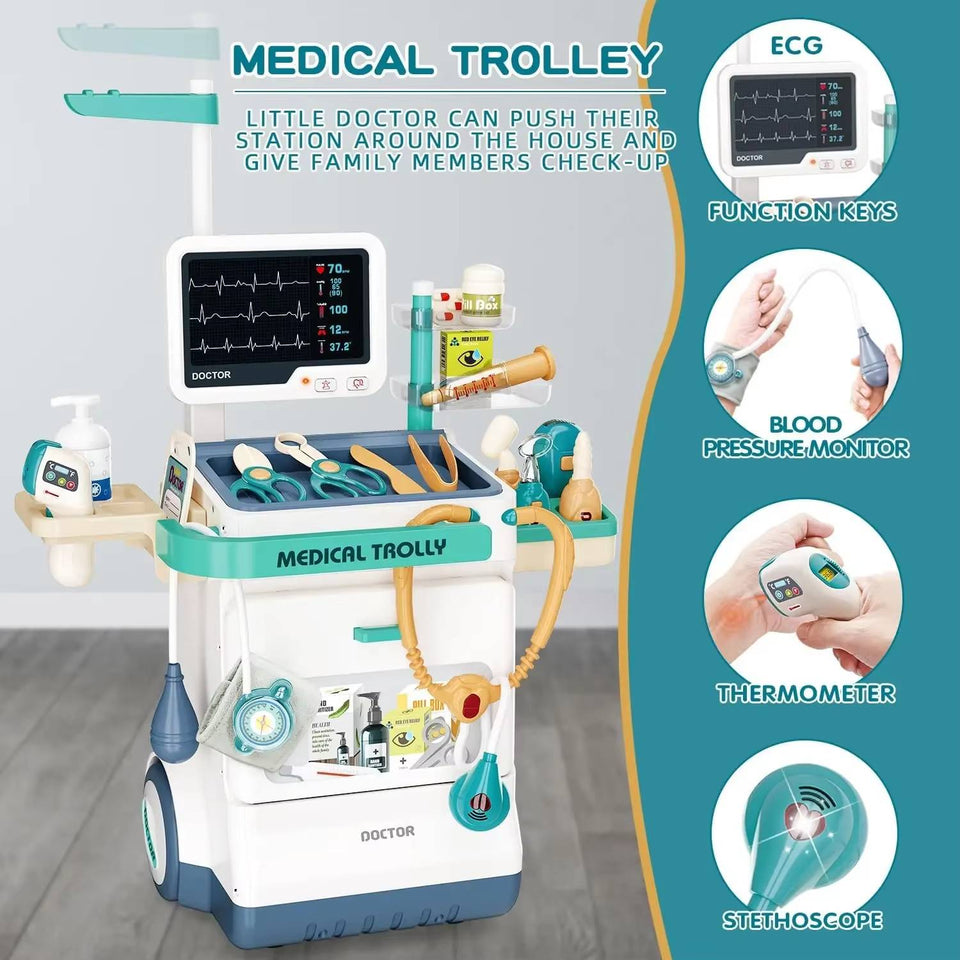 Kids Doctor Medical Trolley With Light & Sound (55Pcs)