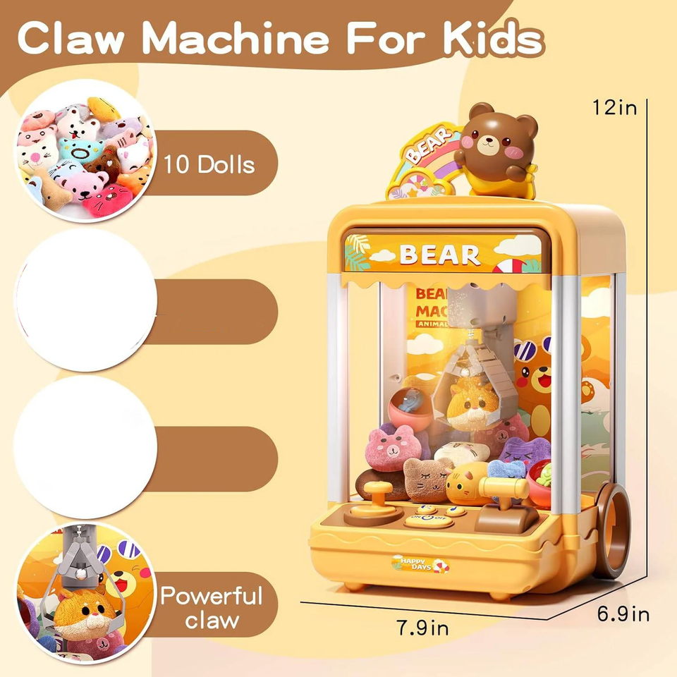 Tea Bear Claw Arcade Toy Machine with LED Lights & Sound (60-Second Challenge)