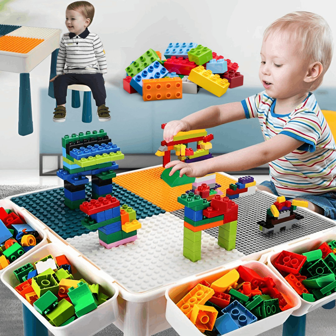 Block Table Activity 5-in-1 Creative Building Blocks Table included 1 Chair + 92 Blocks Set ...