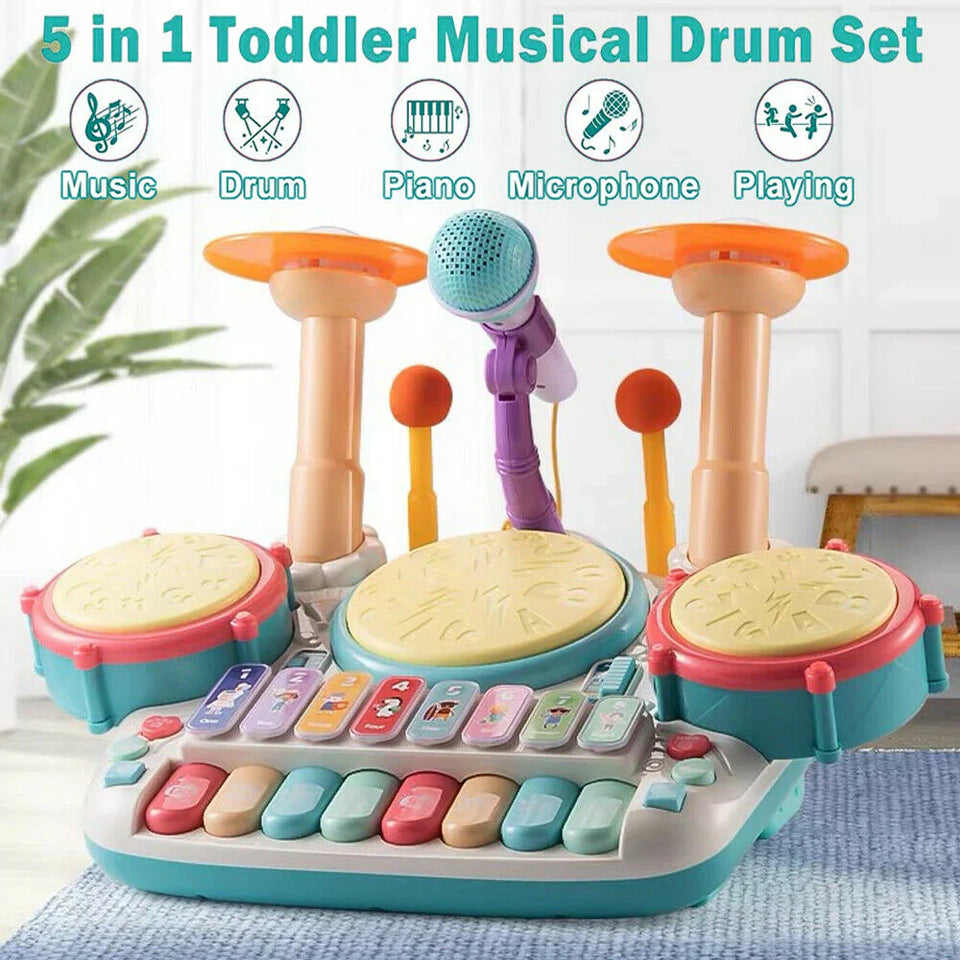 5 In 1 Drum Set With Microphone Piano