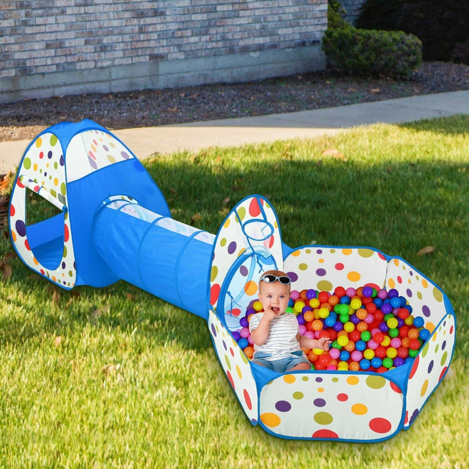 3 in 1 Tunnel Tent House For Kids With 50 Soft Balls