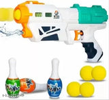 2 in 1 Water Shoot Gun with 3 Bowling Pins & 6 Soft Ball Bullet Toy Gun