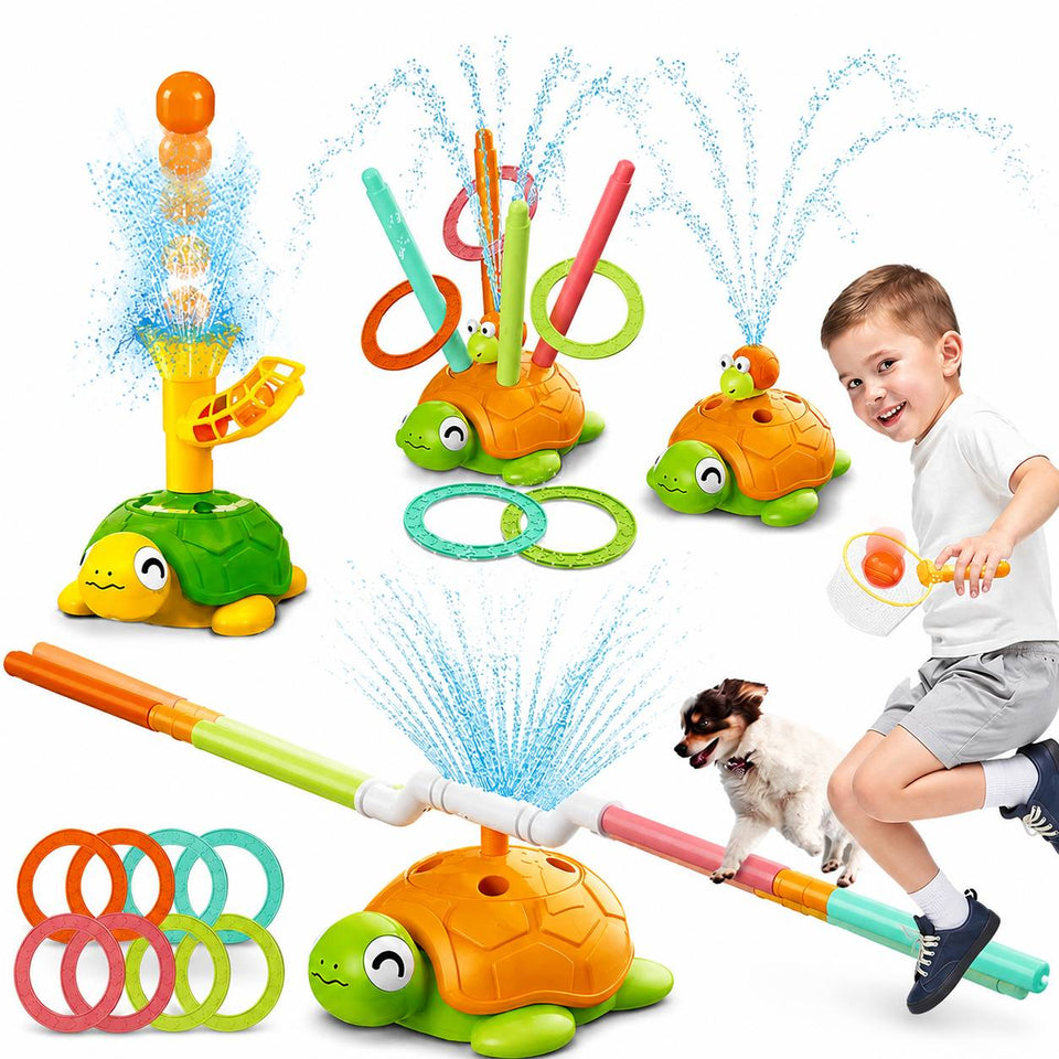 4 in 1 Turtle Water, Sprinkler Ring Toss, Baseball Game & Hurdle Play for Kids