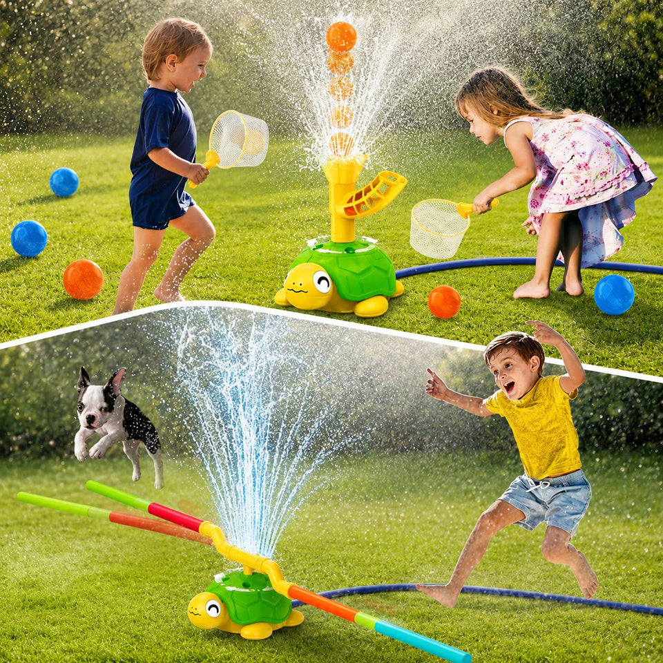 4 in 1 Turtle Water, Sprinkler Ring Toss, Baseball Game & Hurdle Play for Kids