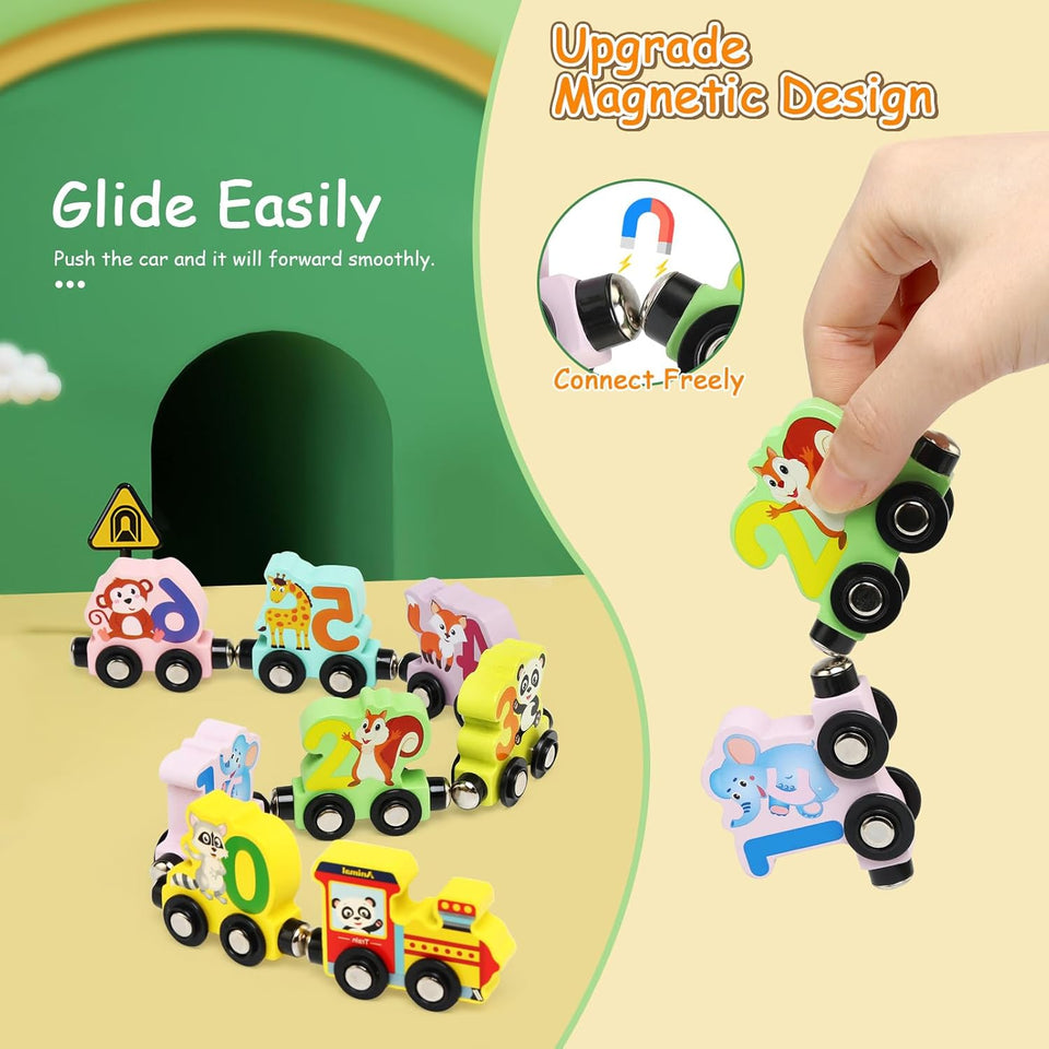 Wooden Magnetic Vehicle Number Train